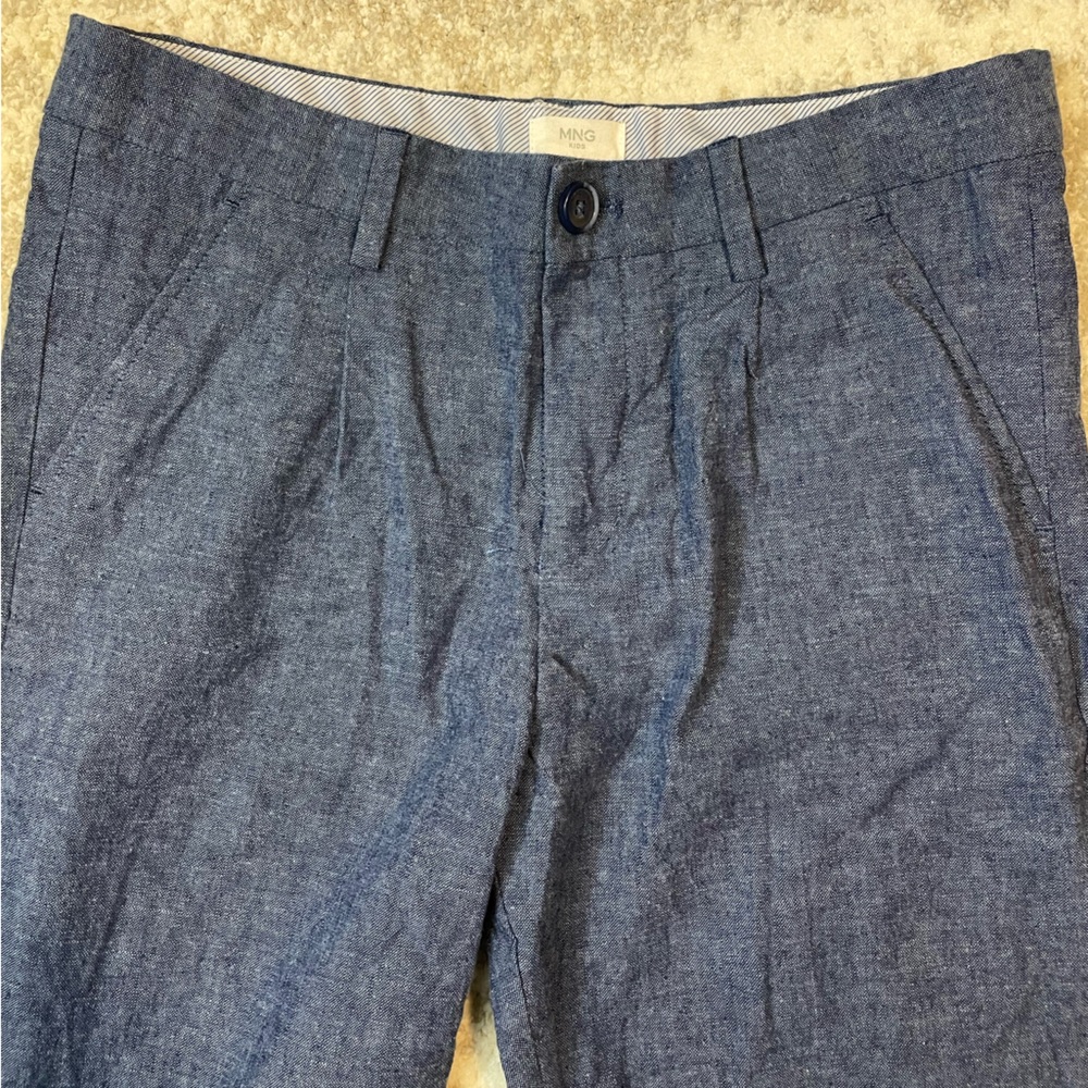 Mango Kids‎ Linen Blend Blue Flat Front pants